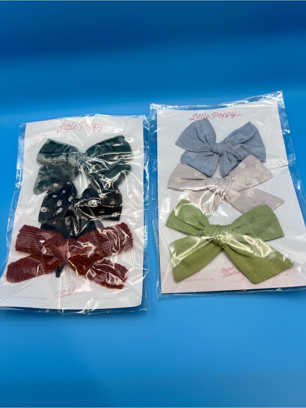 Little Poppy Kids Fabric Hair Bows - Green, Blue, Lavender, Black, Burgundy Set
